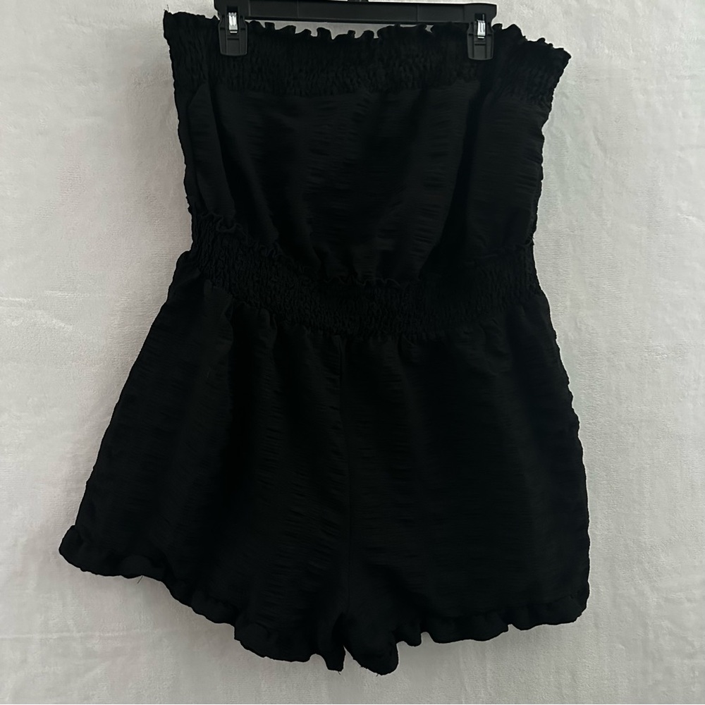 Shein Curve Romper Women’s XXL Black Smocked Strapless Boho Flowy